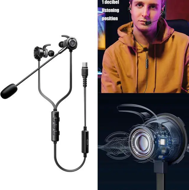 Alt view image 2 of 7 - Ergonomic in Ear Gaming Headsets Headphone with USB C Cable and Double Sound Chambers Enhances Auditory Earphone/676