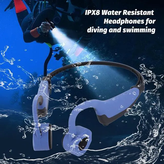 Alt view image 2 of 7 - Bone Conduction Headphones, Ti Alloy Frame 16G Memory Ipx8 Water Proof Comfortable Clear Sound Quality Wireless Bluetooth Sport Headphones with Band for Swimming Diving (Blue)