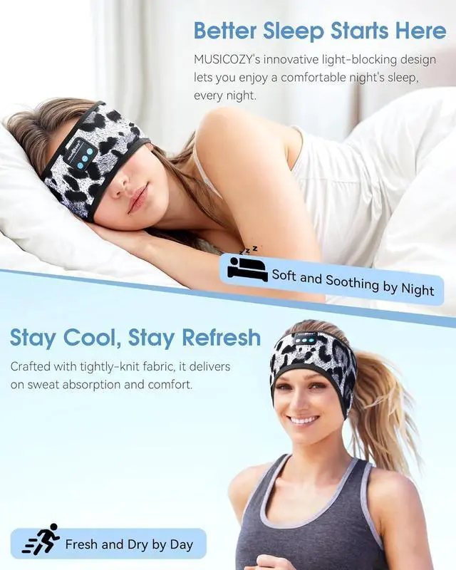 Alt view image 4 of 7 - MUSICOZY Sleep Headphones Bluetooth Headband, Wireless Sleeping Headphones Mask Earbuds Built-in HD Speakers for Side Sleepers Women Men Running Travel Yoga Cool Gadgets Unique Gifts, 2 Packs