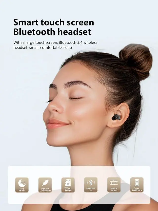Alt view image 6 of 7 - Sleep Headphones, Invisible Sleep Earbuds for Side Sleepers,Small Comfortable Fit Noise Blocking,Bluetooth 5.3 Wireless Earbuds with Smart Touch Screen Case, Ear Buds for Sleeping - Black