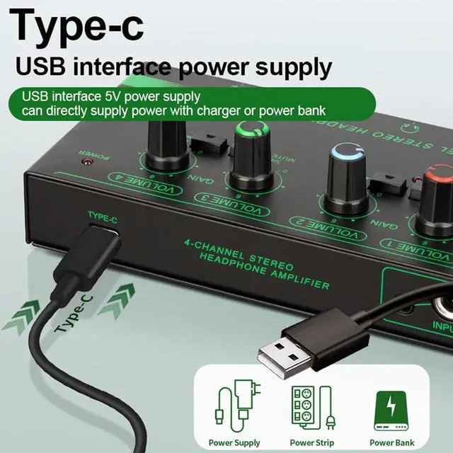 Alt view image 2 of 7 - 4/6 Channel Stereo Headphone Amplifier 4 X3.5mm 4X 6.35mm Port Output Metal Stereo Amplifier Multiple Output