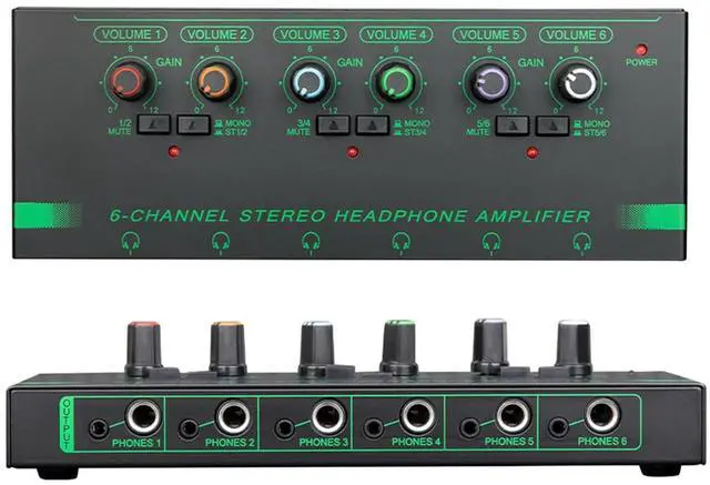 Main image of 4/6 Channel Stereo Headphone Amplifier 4 X3.5mm 4X 6.35mm Port Output Metal Stereo Amplifier Multiple Output