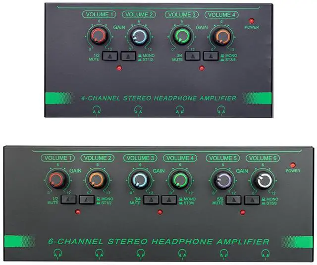 Alt view image 7 of 7 - 4/6 Channel Stereo Headphone Amplifier 4 X3.5mm 4X 6.35mm Port Output Metal Stereo Amplifier Multiple Output