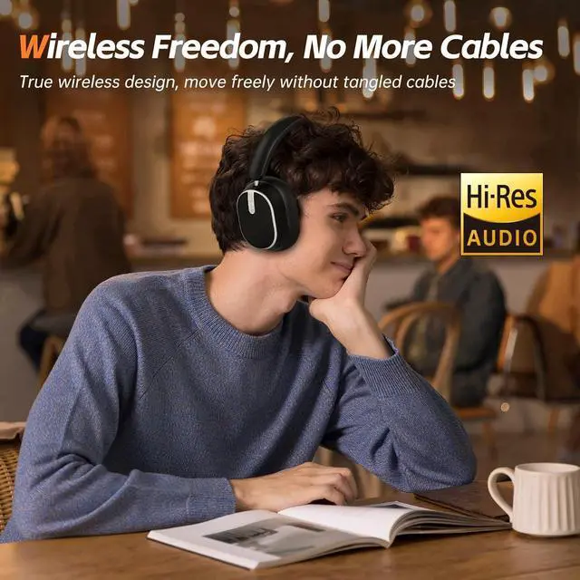 Alt view image 7 of 7 - Hybrid Active Noise Cancelling Headphones, Wireless Over Ear Bluetooth Headphones, Foldable Wireless Headset, 60H Playtime, Hi-Res Audio, Deep Bass, Memory Foam Ear Cups, Perfect for Travel & Office