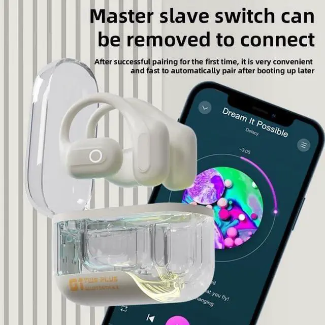 Alt view image 3 of 5 - Transparent Case Earbuds with Ear Hooks Workout Headphones Open Ear Headphones Wireless Bluetooth 5.3 Touch Control Wireless Earbuds