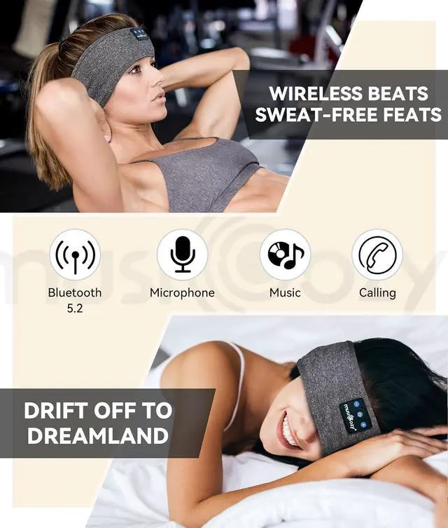 Alt view image 4 of 7 - MUSICOZY Sleep Headphones Bluetooth Headband, Sleep Mask With Bluetooth Sleep Headphones, Sports Sleeping Headphones Sleep Earbuds with Ultra-Thin HD Stereo Speakers for Travel Workout, 2 Packs