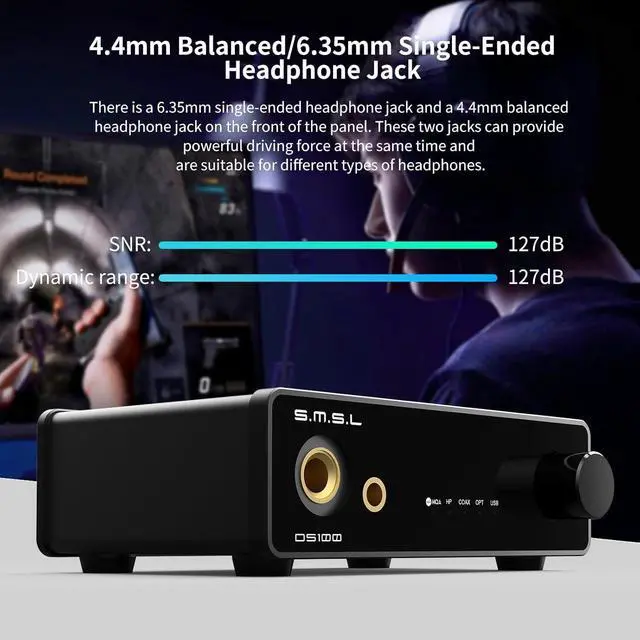 Alt view image 5 of 7 - SMSL DS100 USB DAC Surport MQA MQA-CD Decode with 6.35mm & Balanced 4.4mm Headphone Amplifier CS43131 Chip Portable DAC XU316 768kHz/32Bit DSD256 USB/Optical/Coaxial Desktop Stereo Audio DAC for PC