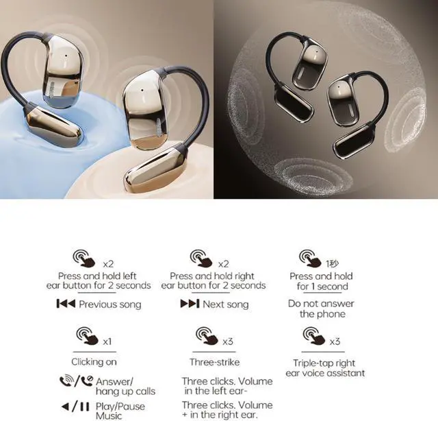 Alt view image 5 of 7 - Kngdrt Circularcite Open Ear Earbuds, Ai Translation 144 Languages, Xp2 Ear Buds, True Wireless Open Ear Earbuds Bluetooth 5.4, Ipx5 Waterproof for Running, Fitness (Black+White)