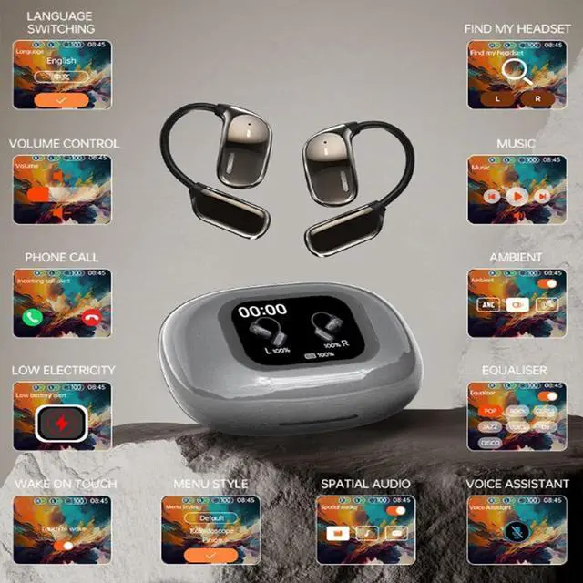 Alt view image 4 of 7 - Kngdrt Circularcite Open Ear Earbuds, Ai Translation 144 Languages, Xp2 Ear Buds, True Wireless Open Ear Earbuds Bluetooth 5.4, Ipx5 Waterproof for Running, Fitness (Black+White)