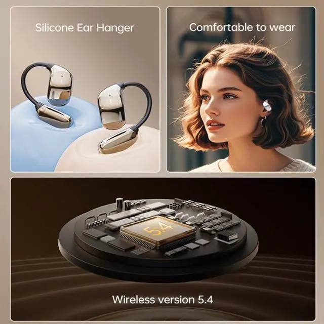 Alt view image 3 of 7 - Kngdrt Circularcite Open Ear Earbuds, Ai Translation 144 Languages, Xp2 Ear Buds, True Wireless Open Ear Earbuds Bluetooth 5.4, Ipx5 Waterproof for Running, Fitness (Black+White)