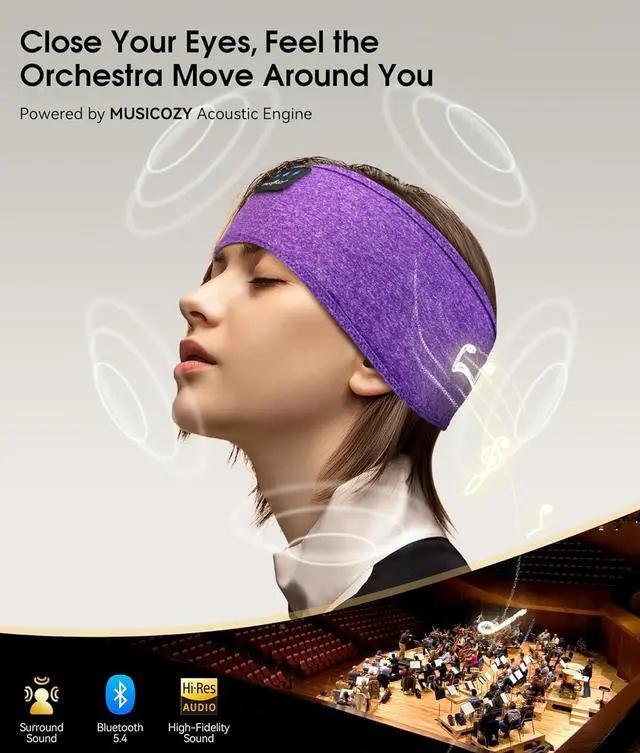 Alt view image 7 of 7 - MUSICOZY Sleep Headphones Bluetooth Headband Sleeping Headphones Eye Mask, Wireless Music Sleep Earbuds Earphones for Side Sleepers Men Women Travel Cool Tech Gadgets Unique Gifts, Pack of 2