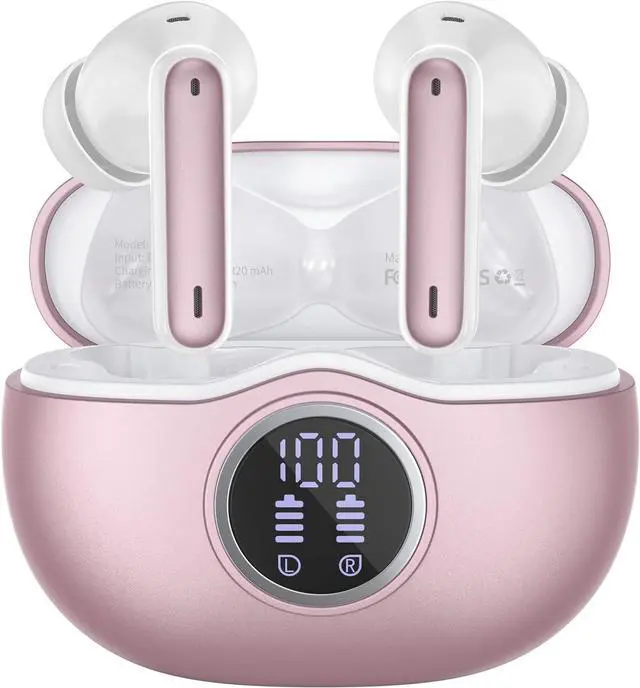 Main image of Wireless Earbuds Bluetooth 5.3 Headphones 40 Hrs Playtime with LED Display, Deep Bass Stereo and Noise Cancelling Bluetooth Ear Buds IP7 Waterproof Wireless Earphones for iPhone Android, Rose