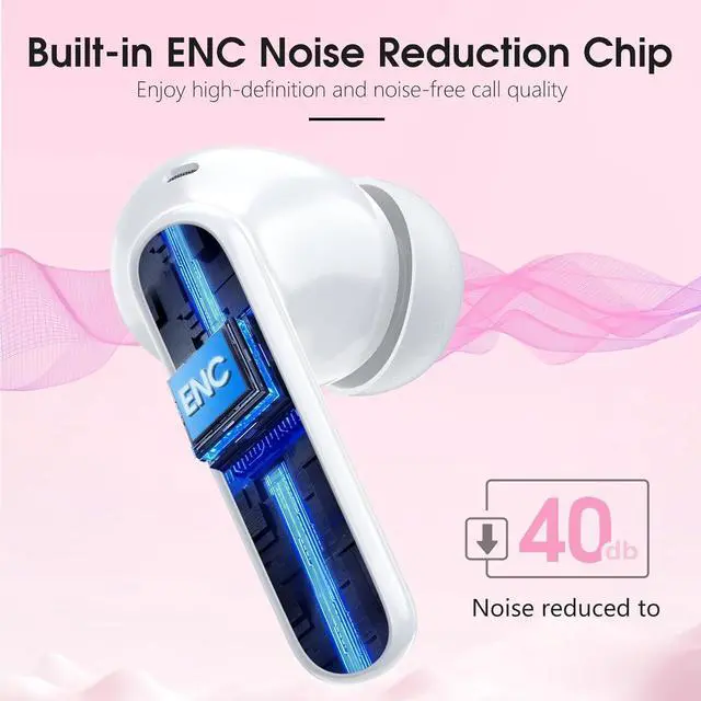 Alt view image 5 of 7 - Wireless Earbuds Bluetooth 5.3 Headphones 40 Hrs Playtime with LED Display, Deep Bass Stereo and Noise Cancelling Bluetooth Ear Buds IP7 Waterproof Wireless Earphones for iPhone Android, Rose