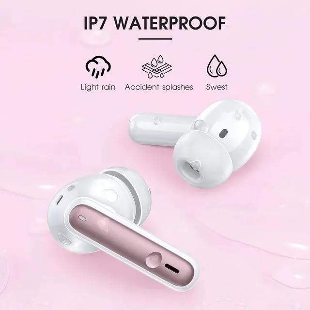 Alt view image 6 of 7 - Wireless Earbuds Bluetooth 5.3 Headphones 40 Hrs Playtime with LED Display, Deep Bass Stereo and Noise Cancelling Bluetooth Ear Buds IP7 Waterproof Wireless Earphones for iPhone Android, Rose