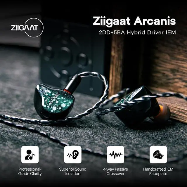 Alt view image 2 of 7 - Linsoul ZiiGaat Arcanis in Ear Monitor, Professional 2DD+5BA Hybrid IEM Earphone Kiwi Ears Earbud Case, Portable Earphone Carrying Case