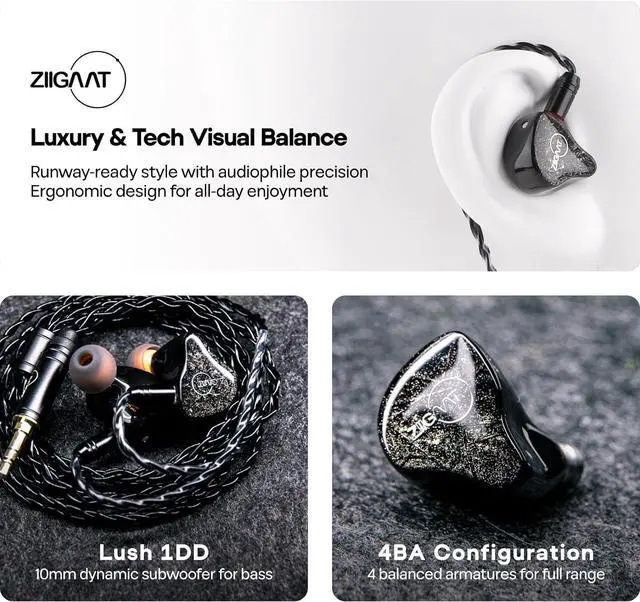 Alt view image 3 of 7 - Linsoul ZiiGaat Lush in Ear Monitor, 1DD+4BA Hybrid Earphone IEM, Studio Monitor Tunning Wired Earbuds with Detachable Cable (Silver) Tripowin Zonie IEM Cable(2pin 0.78mm, 3.5mm)(Grey)