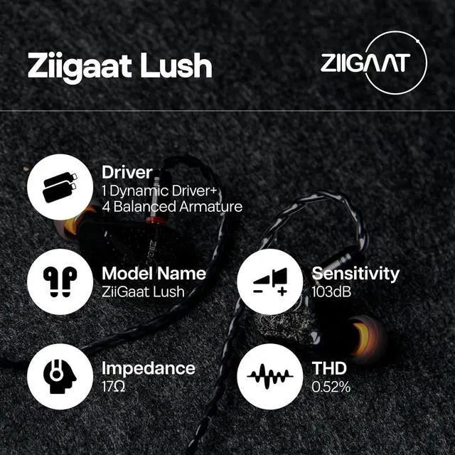 Alt view image 5 of 7 - Linsoul ZiiGaat Lush in Ear Monitor, 1DD+4BA Hybrid Earphone IEM, Studio Monitor Tunning Wired Earbuds with Detachable Cable (Silver) Tripowin Zonie IEM Cable(2pin 0.78mm, 3.5mm)(Grey)