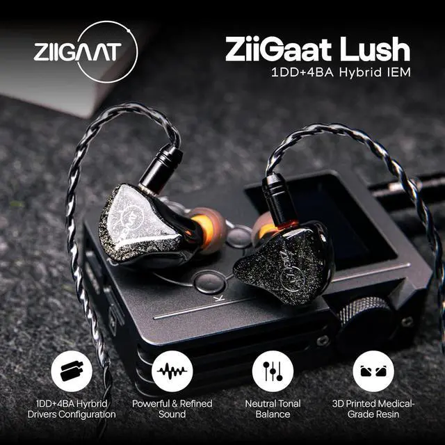 Alt view image 2 of 7 - Linsoul ZiiGaat Lush in Ear Monitor, 1DD+4BA Hybrid Earphone IEM, Studio Monitor Tunning Wired Earbuds with Detachable Cable (Silver) Tripowin Zonie IEM Cable(2pin 0.78mm, 3.5mm)(Grey)