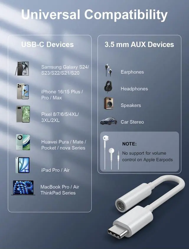Alt view image 5 of 7 - USB-C to 3.5mm Audio Headphone Adapter - HiFi 2 Pack Compatible with Apple iPhone 16 15 Samsung Galaxy S24 S23 S22 S21 Plus Pro Max Ultra Pixel iPad - Type C to Jack Dongle Adapter (50Pack*USB-C)