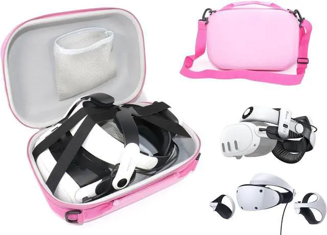 Main image of GETGEAR VR Headset Case for compatible with Sony PlayStatioin VR 2, also fits for Meta Quest 3 / 3S with Battery Strap like BOBOVER S3 Pro/KIWI (Pink)