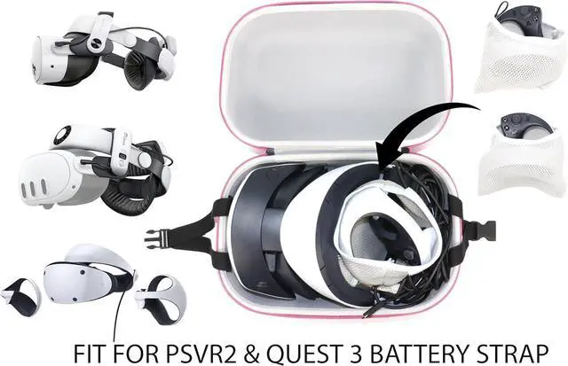 Alt view image 3 of 6 - GETGEAR VR Headset Case for compatible with Sony PlayStatioin VR 2, also fits for Meta Quest 3 / 3S with Battery Strap like BOBOVER S3 Pro/KIWI (Pink)