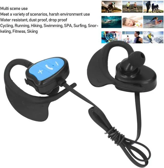 Alt view image 7 of 7 - Swimming Headphones, Silicone IPX8 Water Proof Noise Reduction Swimming Earbuds with 32GB Memory Wireless Underwater Headphones for Diving Running Surfing Cycling (Blue)
