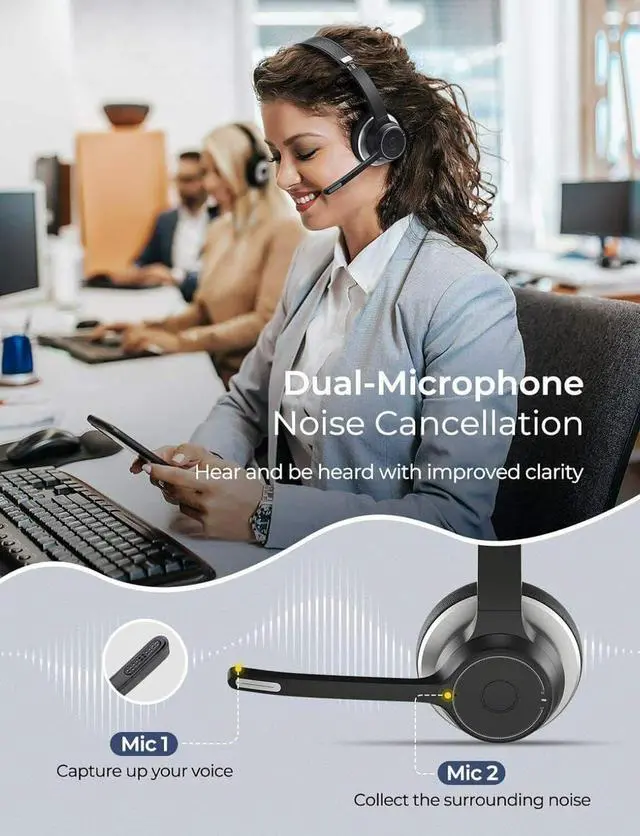 Alt view image 2 of 7 - Wireless Over-Ear Headphones Boom Mic Headset Compatible with Samsung Galaxy Tab S10 FE 10.9"/Tab S10 FE Plus 13.1", Hands-Free Earphones Noise Isolation