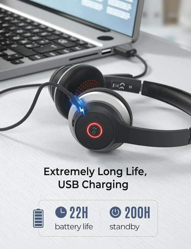Alt view image 4 of 7 - Wireless Over-Ear Headphones Boom Mic Headset Compatible with Samsung Galaxy Tab S10 FE 10.9"/Tab S10 FE Plus 13.1", Hands-Free Earphones Noise Isolation