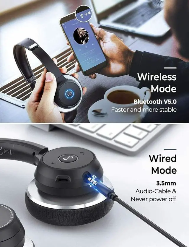 Alt view image 5 of 7 - Wireless Over-Ear Headphones Boom Mic Headset Compatible with Samsung Galaxy Tab S10 FE 10.9"/Tab S10 FE Plus 13.1", Hands-Free Earphones Noise Isolation