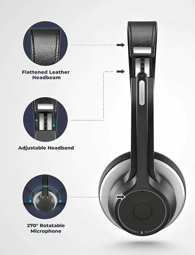 Alt view image 7 of 7 - Wireless Over-Ear Headphones Boom Mic Headset Compatible with Samsung Galaxy Tab S10 FE 10.9"/Tab S10 FE Plus 13.1", Hands-Free Earphones Noise Isolation