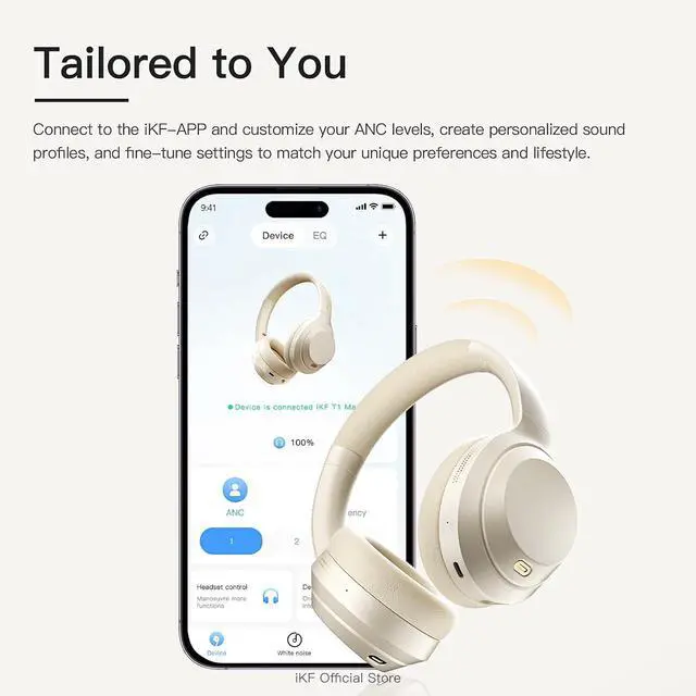 Alt view image 5 of 7 - T1/T1 Pro/T1 Max Wireless Bluetooth Over-Ear Headphones, 100H Battery, HiFi Sound, ANC, Multi-Device Connection, App Control, Wired Mode, for Travel, Work, Gaming, Music T1 Max Blue
