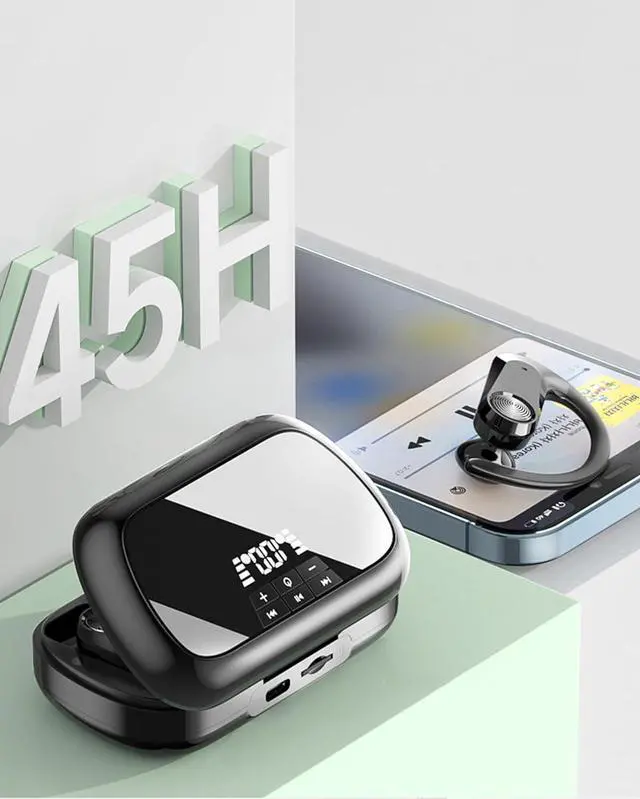 Alt view image 7 of 7 - Bluetooth Wireless Earbuds Over Ear Headphones with Display Case - Hi-Res Surround Sound, All-Day Comfort & Multi-Format Playback for Gaming, Video & Music