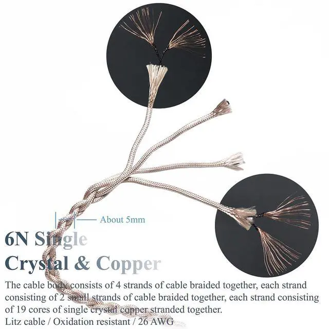 Alt view image 5 of 7 - 6N Single Crystal Copper IPX IEM Cable for IPX UE5 Pro UE6 Pro UE7 Pro UE11 Pro UE18+PRO UE350 UE250 UE150 UE Live UE RM UE RR 4.4mm Balanced Hi-Fi Earphone Upgrade Cable (3.5mm Plug)