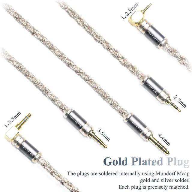 Alt view image 6 of 7 - 6N Single Crystal Copper IPX IEM Cable for IPX UE5 Pro UE6 Pro UE7 Pro UE11 Pro UE18+PRO UE350 UE250 UE150 UE Live UE RM UE RR 4.4mm Balanced Hi-Fi Earphone Upgrade Cable (3.5mm Plug)