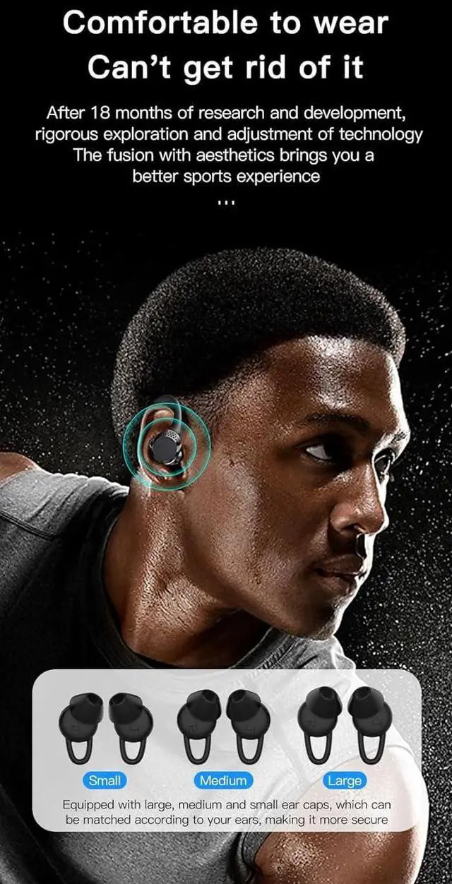 Alt view image 3 of 7 - Wireless Earbuds with Earhooks Headphones Bluetooth 5.2 in-Ear Earphones with LED Display Noise Cancelling Earbud,IPX6 Waterproof Earphones with Mic & Single Battery Life 10H for Phone Workout Running