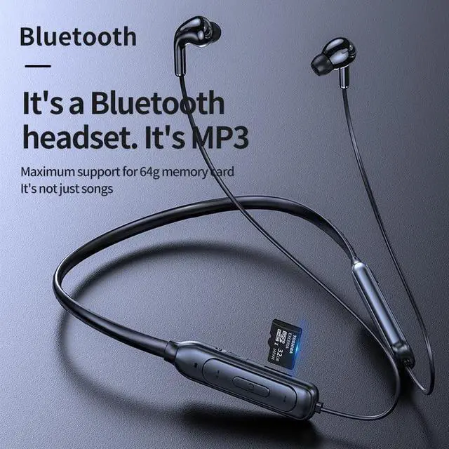 Alt view image 2 of 7 - Wireless Earbuds Bluetooth 5.1 Headphones Neckband Earphones,Ultra Long Life Neck-Mount Headset with Audio Out Port,Mp3 Mode of TF Card, 25H Playtime for Android/iOS Phone,White