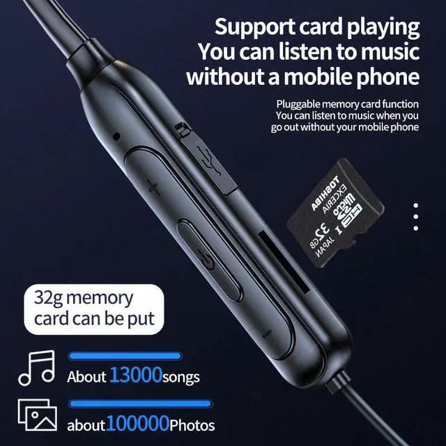 Alt view image 4 of 7 - Wireless Earbuds Bluetooth 5.1 Headphones Neckband Earphones,Ultra Long Life Neck-Mount Headset with Audio Out Port,Mp3 Mode of TF Card, 25H Playtime for Android/iOS Phone,White