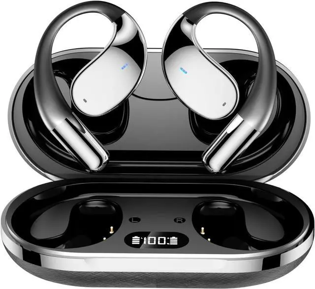 Main image of Headphones Open Ear Earbuds with Ear Hooks Wireless Bluetooth V5.4 Earphones with ENC Call Noise Reduction,60 Hours Playtime IPX5 Waterproof Sport Headphones for Running,Cycling,Driving,Black