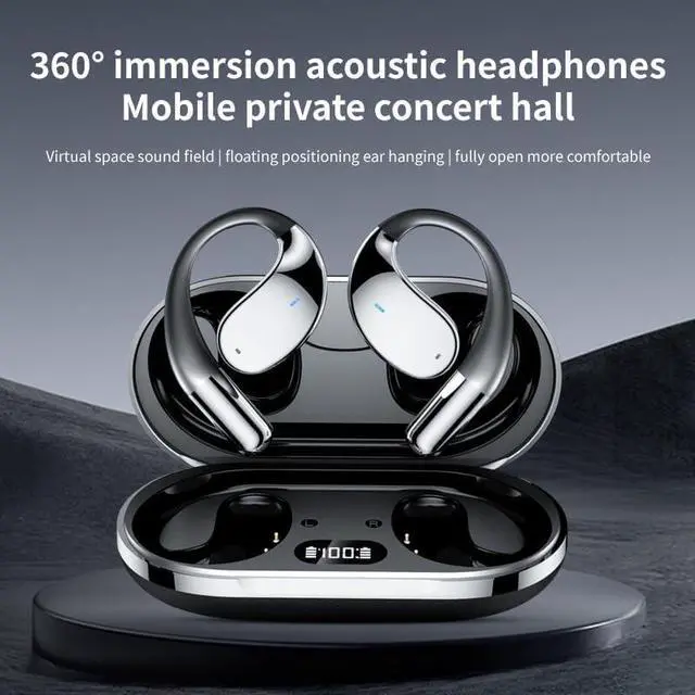 Alt view image 5 of 7 - Headphones Open Ear Earbuds with Ear Hooks Wireless Bluetooth V5.4 Earphones with ENC Call Noise Reduction,60 Hours Playtime IPX5 Waterproof Sport Headphones for Running,Cycling,Driving,Black