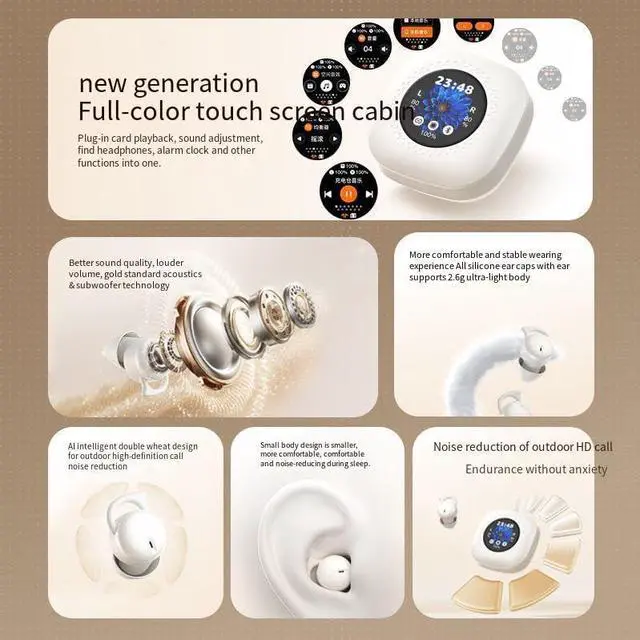 Alt view image 2 of 7 - Headphones Sleep Earbuds Invisible Wireless Bluetooth Ear Buds for Sleeping Noise Cancelling Mini Earbuds,Discreet in-Ear Tiny Earphones for Sleeping,LCD Full-Color Touch Screen for Work,Hiking-Black