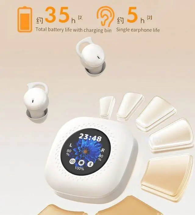 Alt view image 6 of 7 - Headphones Sleep Earbuds Invisible Wireless Bluetooth Ear Buds for Sleeping Noise Cancelling Mini Earbuds,Discreet in-Ear Tiny Earphones for Sleeping,LCD Full-Color Touch Screen for Work,Hiking-Black