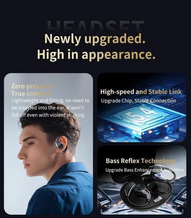 Alt view image 2 of 7 - Open Ear Headphones Bluetooth 5.4 Wireless Earbuds Hooks, Noise Reduction for Call,,120 Hours Playtime & Mic Clear Call Sports,IPX5 Waterproof Sports Fitness Ear Buds for Running Fitness-Beige