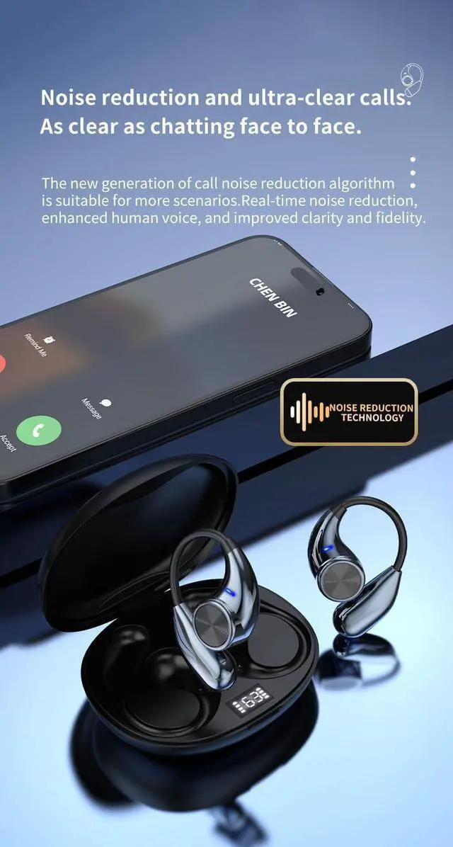 Alt view image 5 of 7 - Open Ear Headphones Bluetooth 5.4 Wireless Earbuds Hooks, Noise Reduction for Call,,120 Hours Playtime & Mic Clear Call Sports,IPX5 Waterproof Sports Fitness Ear Buds for Running Fitness-Beige