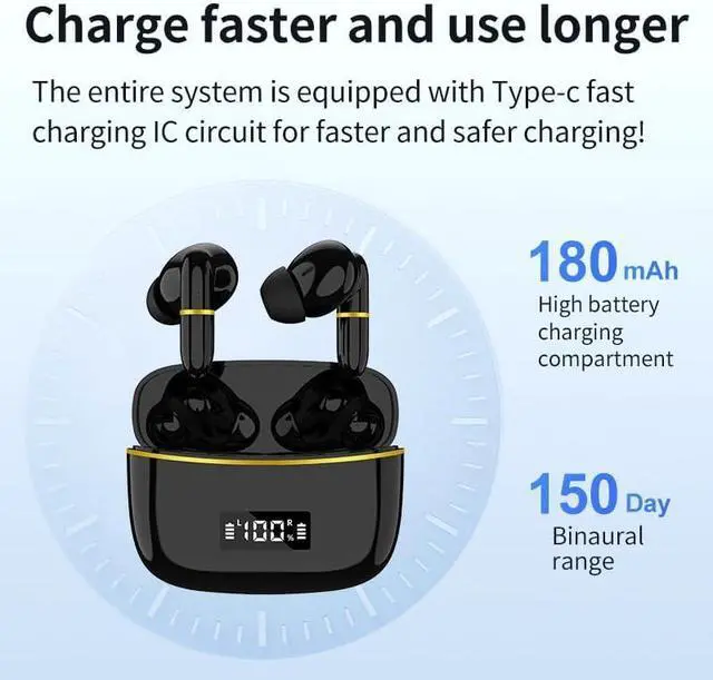 Alt view image 3 of 7 - Wireless Earbud Buds - True Wireless Noise Cancelling Earbuds - Compatible with Apple & Android, Built-in Microphone, IPX5 Rating, Sweat Resistant Earphones, Headphones Bluetooth 5.3 - White