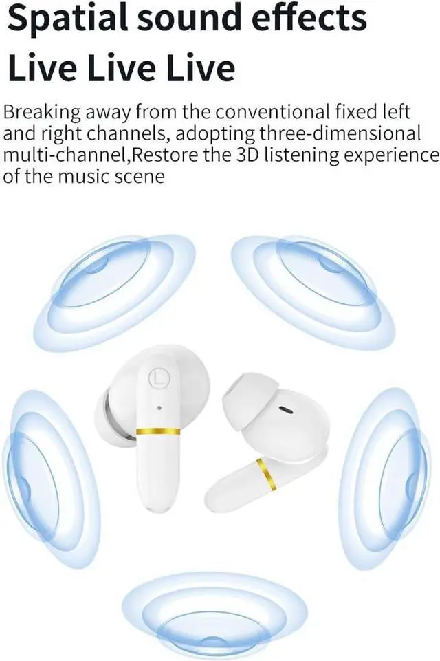 Alt view image 5 of 7 - Wireless Earbud Buds - True Wireless Noise Cancelling Earbuds - Compatible with Apple & Android, Built-in Microphone, IPX5 Rating, Sweat Resistant Earphones, Headphones Bluetooth 5.3 - White