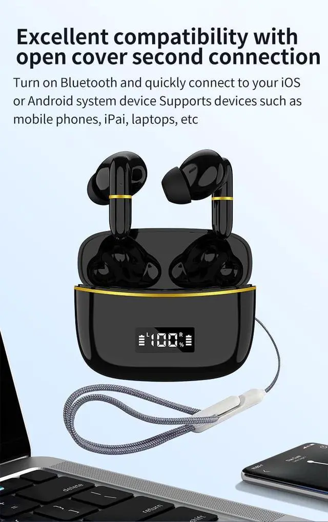 Alt view image 7 of 7 - Wireless Earbud Buds - True Wireless Noise Cancelling Earbuds - Compatible with Apple & Android, Built-in Microphone, IPX5 Rating, Sweat Resistant Earphones, Headphones Bluetooth 5.3 - White