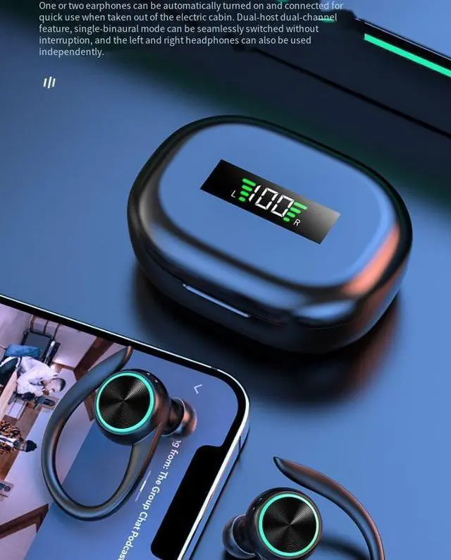 Alt view image 6 of 7 - Wireless Earbuds Earhook Headphones Bluetooth 5.3 with LED Display Charging Case,IPX5 Waterproof in-Ear Ear Buds with Mic,Advanced Active Noise Cancelling,8H Single Use for Android/iOS Phone-White