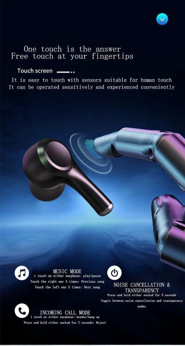 Alt view image 2 of 7 - Wireless Earbuds -in Ear Headphones Wireless Ear Buds Sport Earbuds Bluetooth 5.2 Touch Sensing Deep Bass Stereo and Noise Cancelling with Charging Case, Built-in ENC Noise Cancelling Mic(Black)