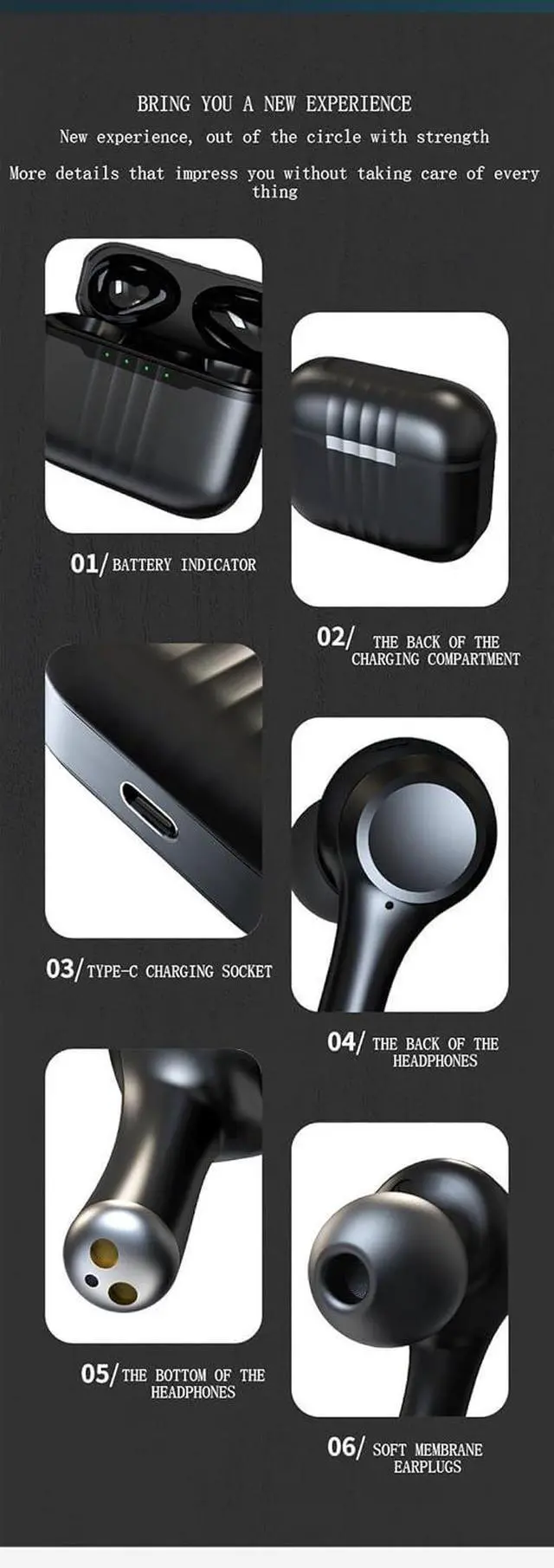 Alt view image 5 of 7 - Wireless Earbuds -in Ear Headphones Wireless Ear Buds Sport Earbuds Bluetooth 5.2 Touch Sensing Deep Bass Stereo and Noise Cancelling with Charging Case, Built-in ENC Noise Cancelling Mic(Black)