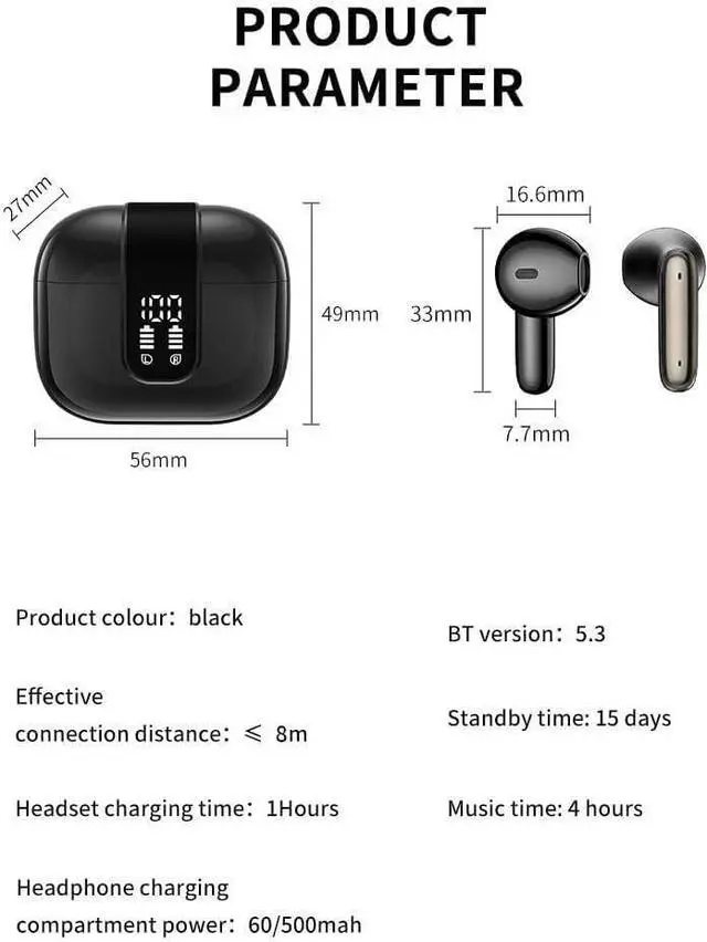 Alt view image 2 of 7 - Wireless Earbuds -Wireless Earbuds Bluetooth V5.3 Headphones,5-6 Hr Playtime Bass Stereo Sound Earphones, Sweatproof Touch Control Built in Mic in-Ear Earphones for Sport Workout Office